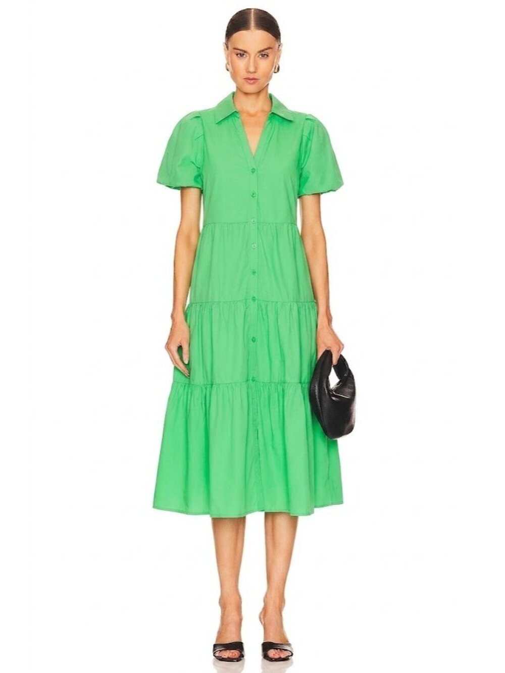 NWT Brochu Walker Havana Midi in Derby Green Button Down Shirt Dress XS